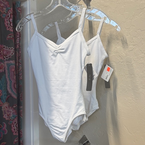 Sodanca Tops - White Camisole Leotard with pinch front and pinch V back